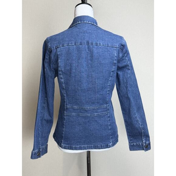 Talbots Women's Stretch Denim Jacket Full Zip Blue Sz 10 Fitted Pockets - Picture 7 of 16